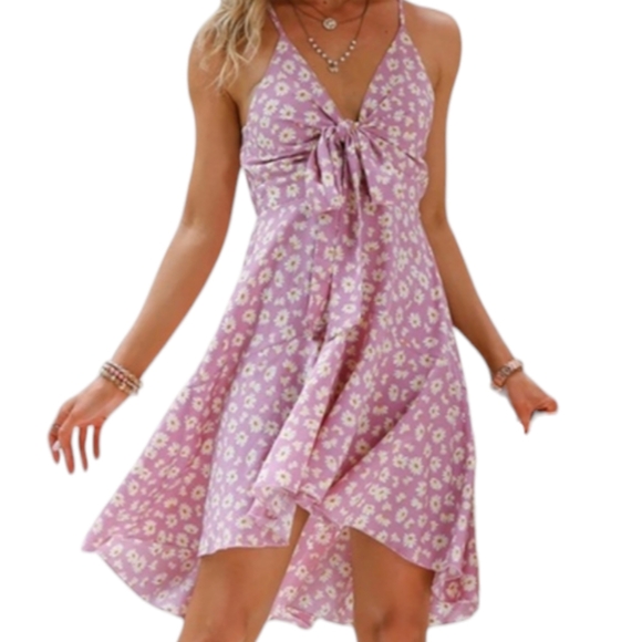 Simplee Apparel Dresses & Skirts - Simplee Apparel Daisy Floral Printed Pastel Bowknot Dress